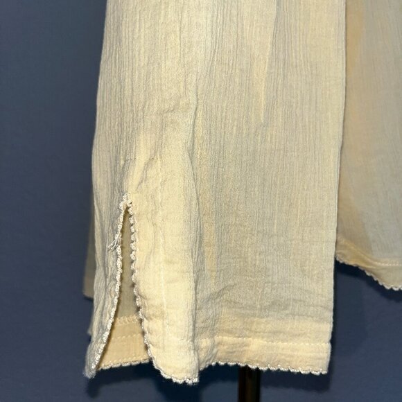 FREE PEOPLE ON THE ISLAND Butter Yellow Crocheted High Neck Peasant Blouse  - L - Picture 7 of 16